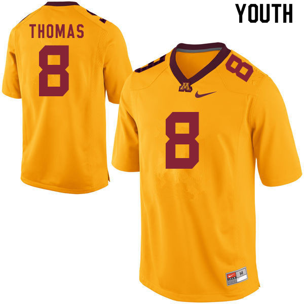 Youth #8 Ky Thomas Minnesota Golden Gophers College Football Jerseys Sale-Gold - Click Image to Close